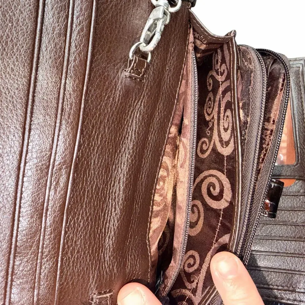 Brighton Croc Embossed Brown Leather Wallet Crossbody Heart Clasp